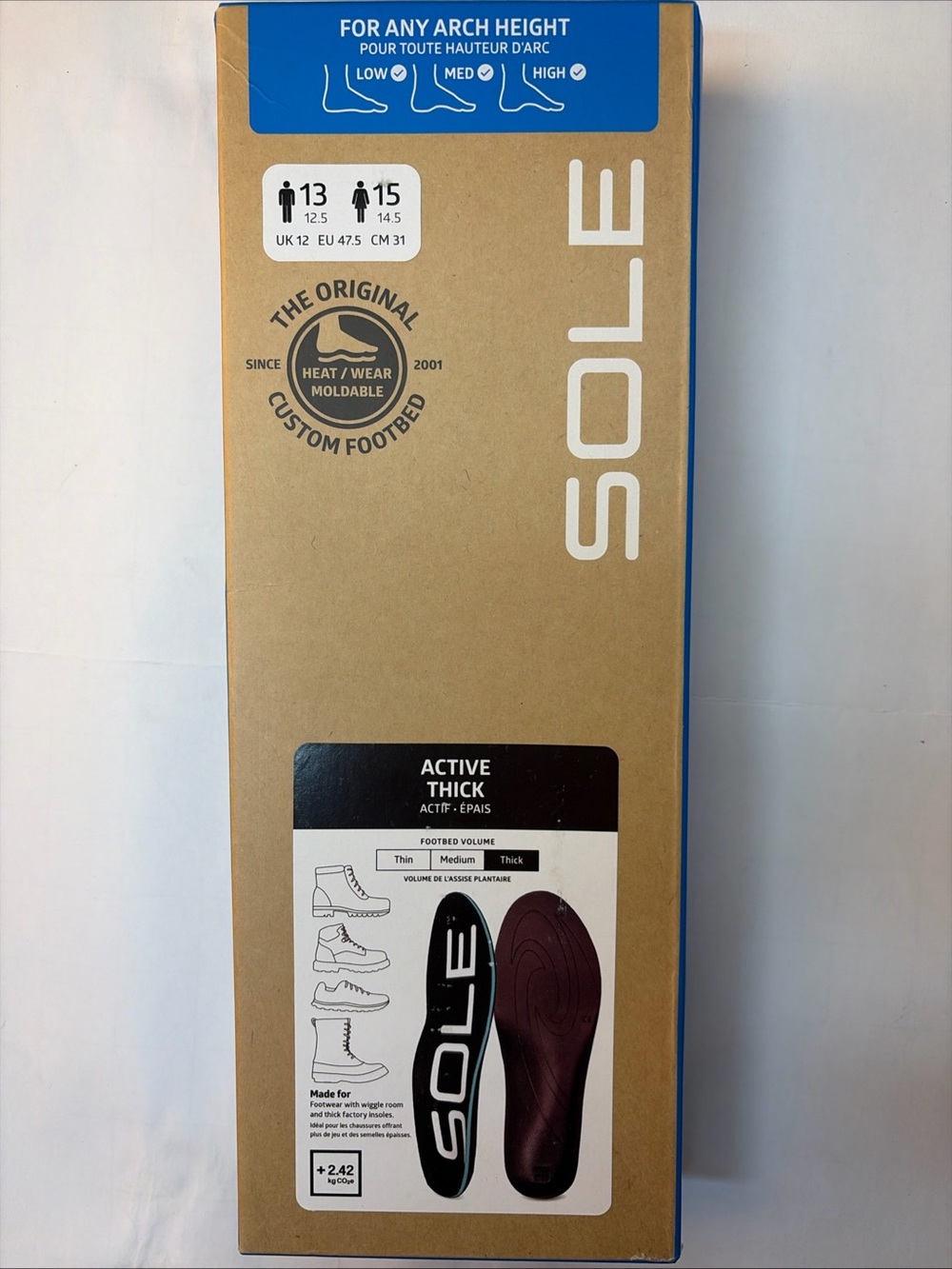 SOLE Active Thick Insoles - Custom Moldable Orthotic Support Size M13-12.5